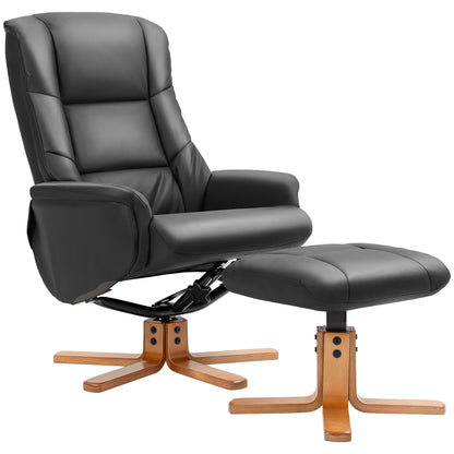HOMCOM Relaxsessel mit Hocker, Liegefunktion, Kunstlederbezug, bis 150 kg, 71 x 84 x 102 cm, Schwarz