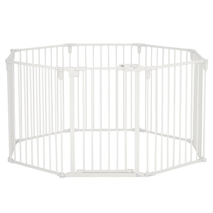 PawHut Welpenauslauf Freigehege für Hund Schutzgitter mit Tür Kaminschutzgitter flexible klappbar 8 Paneele je 60 x 76 cm Weiß