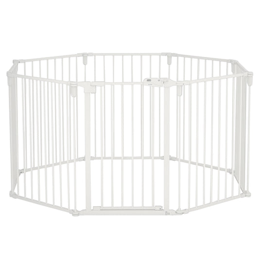 PawHut Welpenauslauf Freigehege für Hund Schutzgitter mit Tür Kaminschutzgitter flexible klappbar 8 Paneele je 60 x 76 cm Weiß
