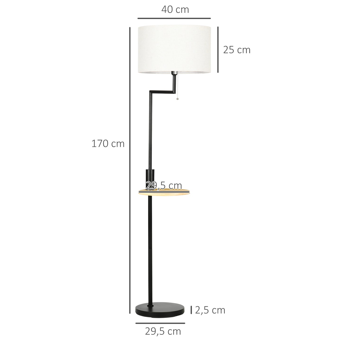 HOMCOM Stehleuchte inkl. Regal, Standleuchte, Kettenzug, E 27, 40 W, Bambus, Natur + Schwarz