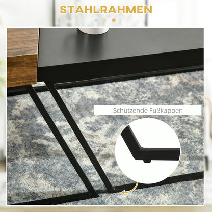HOMCOM Couchtisch-Set, 2 Beistelltische, Industrial Design, Stahlrahmen, Holz/Schwarz