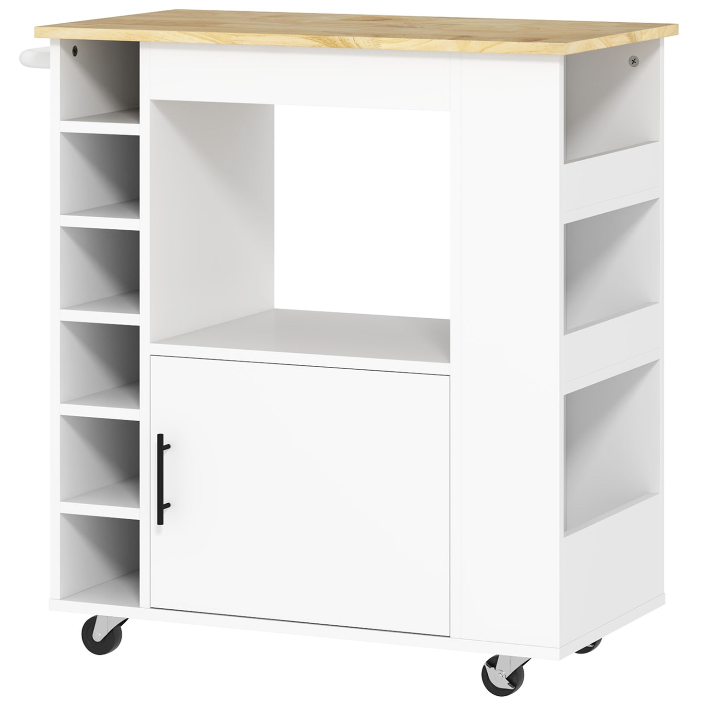 HOMCOM Küchenwagen, Rollbare Kücheninsel, Küchen-Trolley mit Fächern, Weinregalen, Schrank und Arbeitsfläche, Weiß