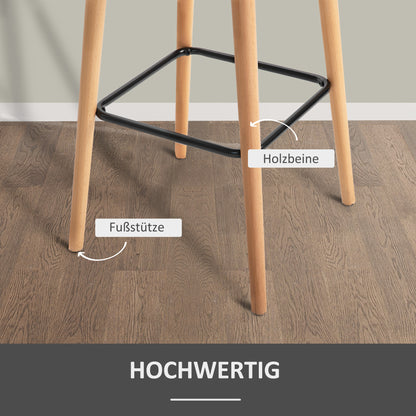 HOMCOM 2er-Set Barhocker, inkl. Fußstütze, Massivholz, 55 cm x 48c m x 100 cm, Grau
