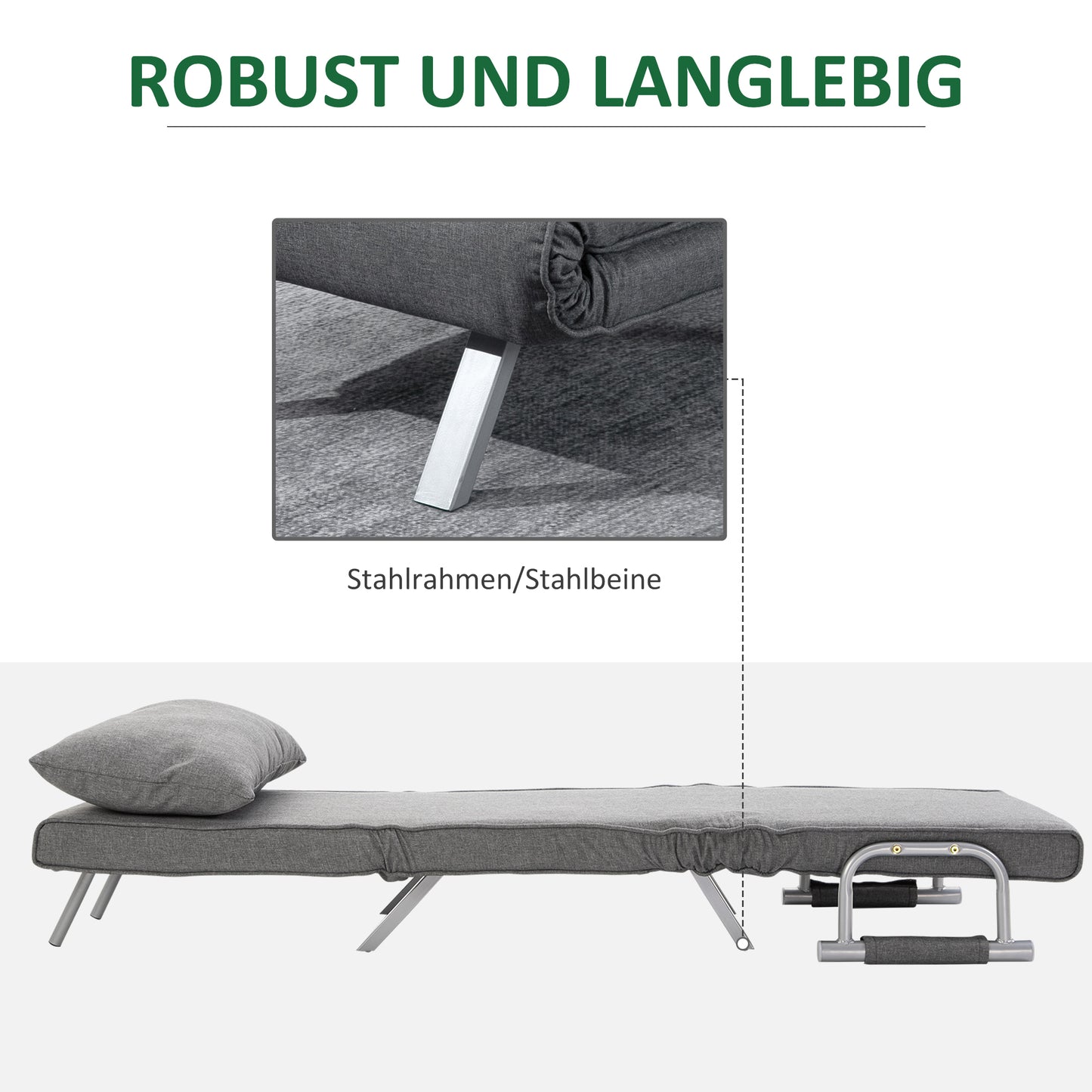 HOMCOM Relaxsessel Liegesessel Sessel, Liegefunktion, Gästebett, 65 cm x 69 cm x 80 cm, Grau