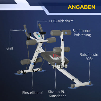 HOMCOM 2-in-1 Trainingsgerät für Sit-ups, mit LCD-Monitor, Fitness-Gerät für Zuhause, Stahl, Kunstleder