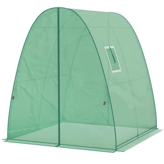 Outsunny Bogen-Gewächshaus mit Sandsäcken und Kunststoff-Abdeckung, 2 Rolltüren, Netzfenster, tragbar, 1,8 x 1,8 x 2 m, Grün