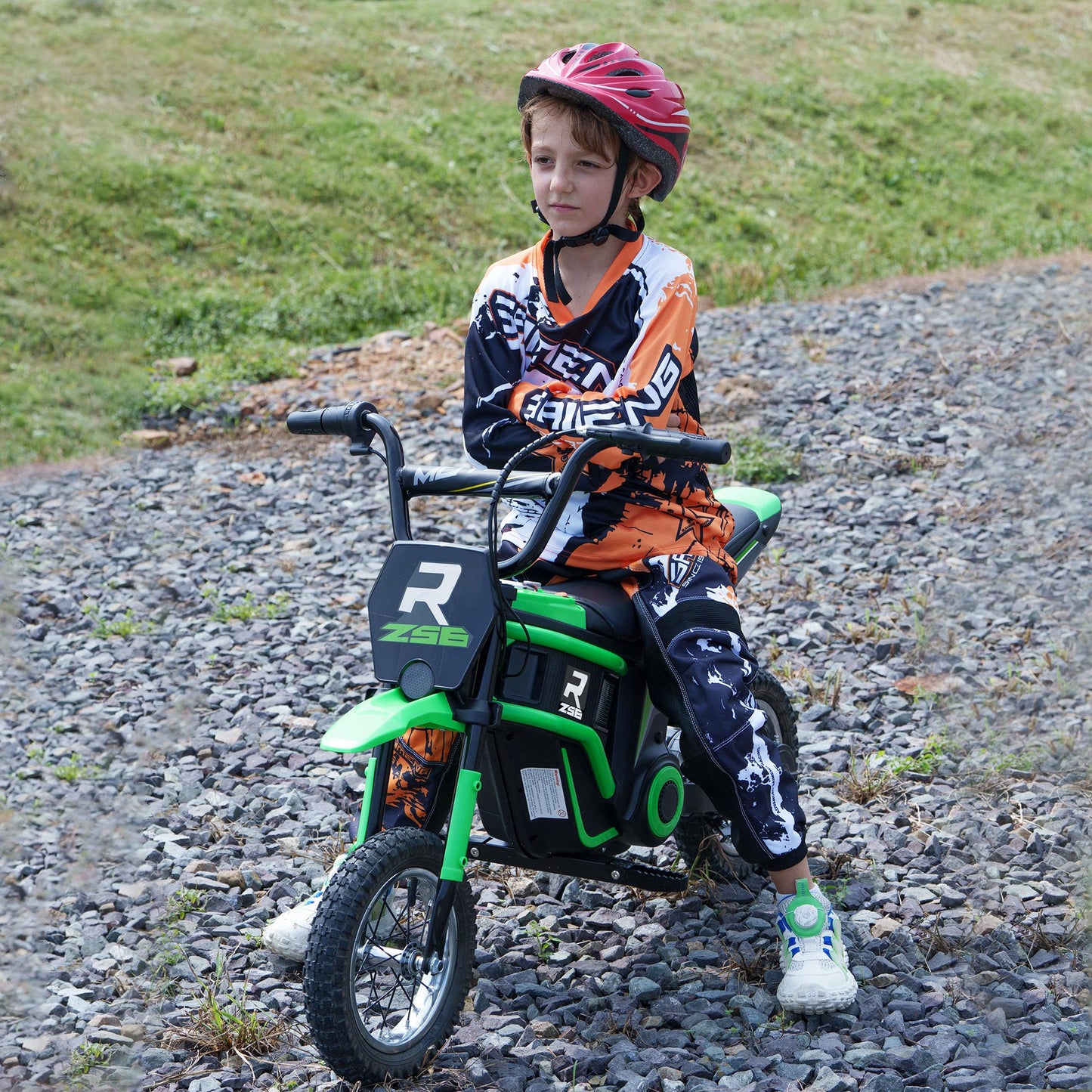 HOMCOM Elektro-Kindermotorrad, 24V Motor, einstellbare Geschwindigkeit, Musik & Lichter, Grün