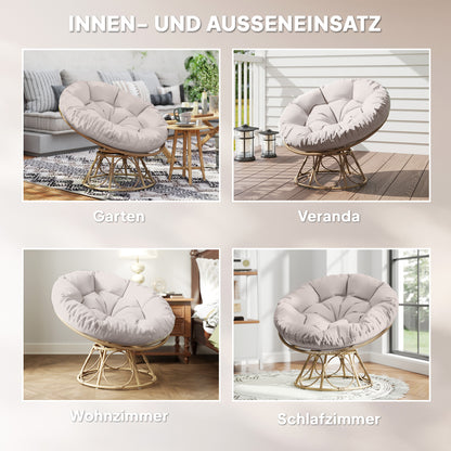 Outsunny Papasansessel Rattan 360° drehbar Korbsessel mit Sitzkissen runder Outdoor
