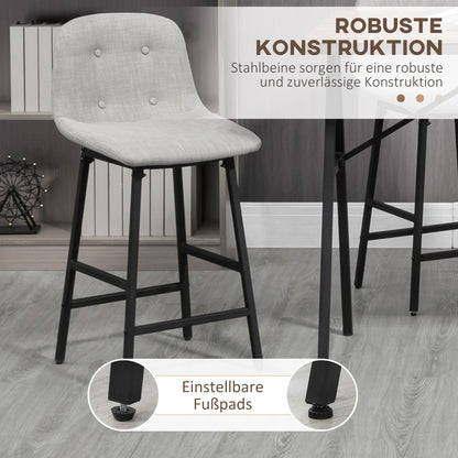 HOMCOM Bartisch mit Barhockern im Industrie-Design, Knopfheftung, 120 cm x 60 cm x 91 cm, Hellgrau