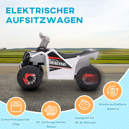 HOMCOM Elektro-Kinderquad, 2,5 km/h, Vorwärts- &amp; Rückwärtsgang, für 18-36 Monate, Weiß