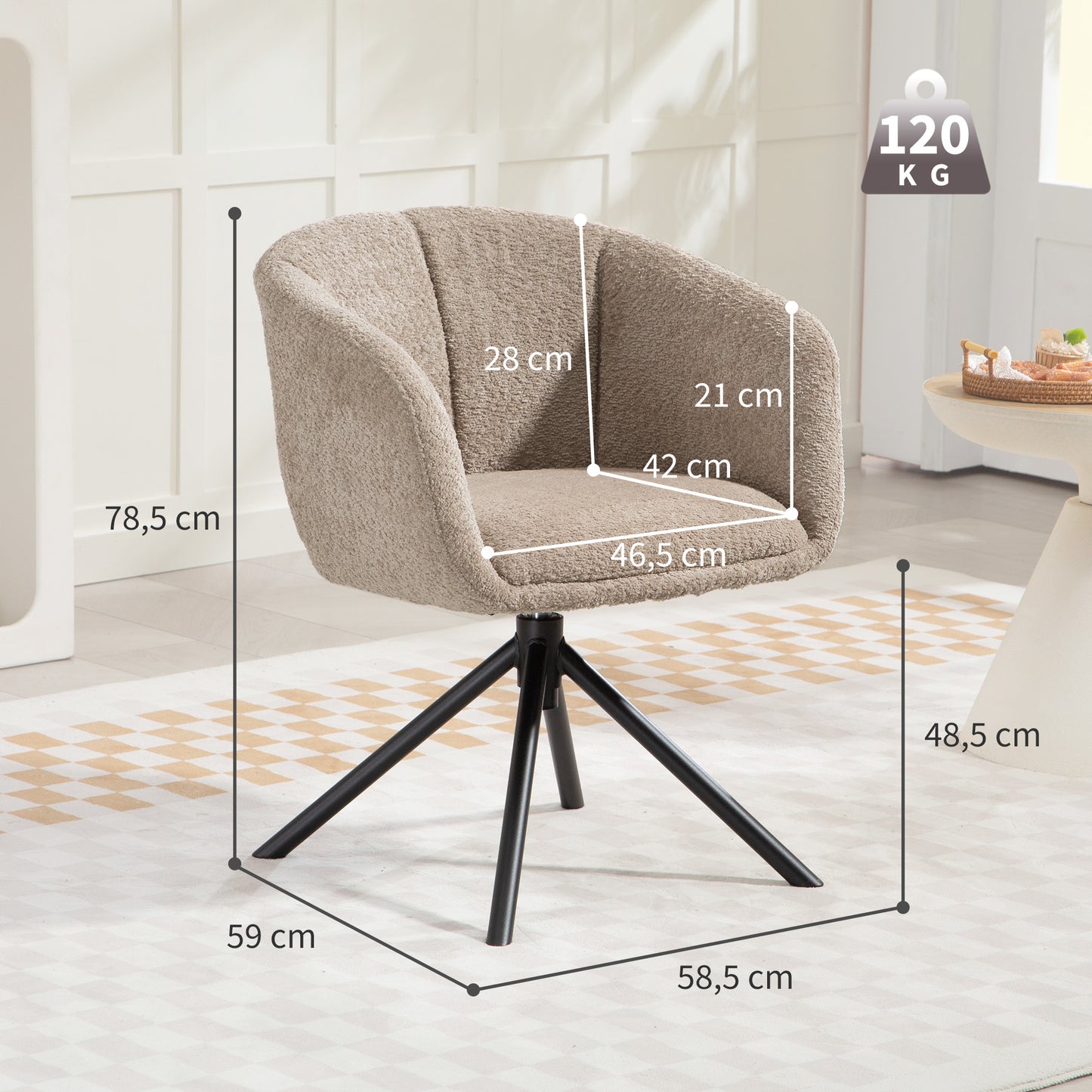 HOMCOM Sessel, Polsterstuhl mit bequemer Sitzschale, drehbar, kuscheliger Bezug, bis 120 kg, Hellbraun