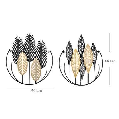 HOMCOM 3D -Wandbilder 2er-Set Moderne Wanddekoration Metall Natur + Schwarz