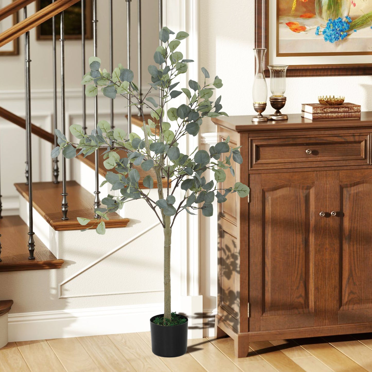 HOMCOM Künstliche Pflanze, Kunstbaum, naturgetreu, Zementtopf, wartungsfrei, Grün
