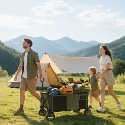 Outsunny Bollerwagen, klappbar, 5 Seitentaschen, verstellbarer Griff, bis 120 kg belastbar, Stahl, 108 x 55 x 93 cm, Grün