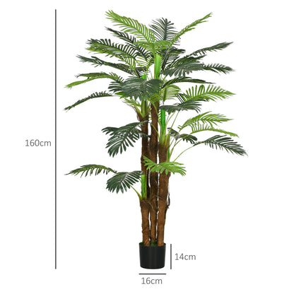 HOMCOM Künstliche Palme, 1,6 m, realistische Zweige, Dekorationspflanze, Kunststoff, mit Topf, Braun+Grün