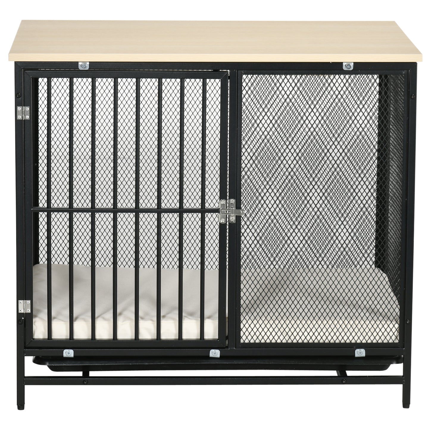 PawHut Hundekäfig, Hundebox, wasserabweisende Matte, herausnehmbare Bodenwanne, verriegelbar, Schwarz, 80 x 55 x 71 cm