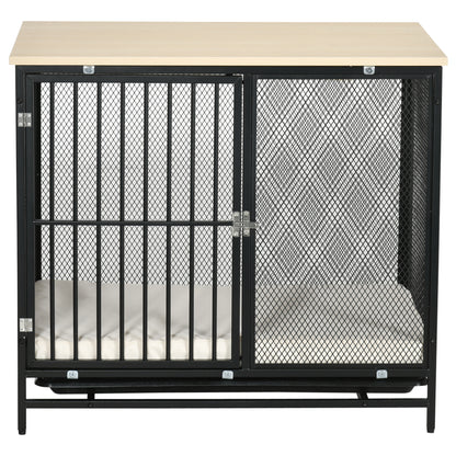 PawHut Hundekäfig, Hundebox, wasserabweisende Matte, herausnehmbare Bodenwanne, verriegelbar, Schwarz, 80 x 55 x 71 cm