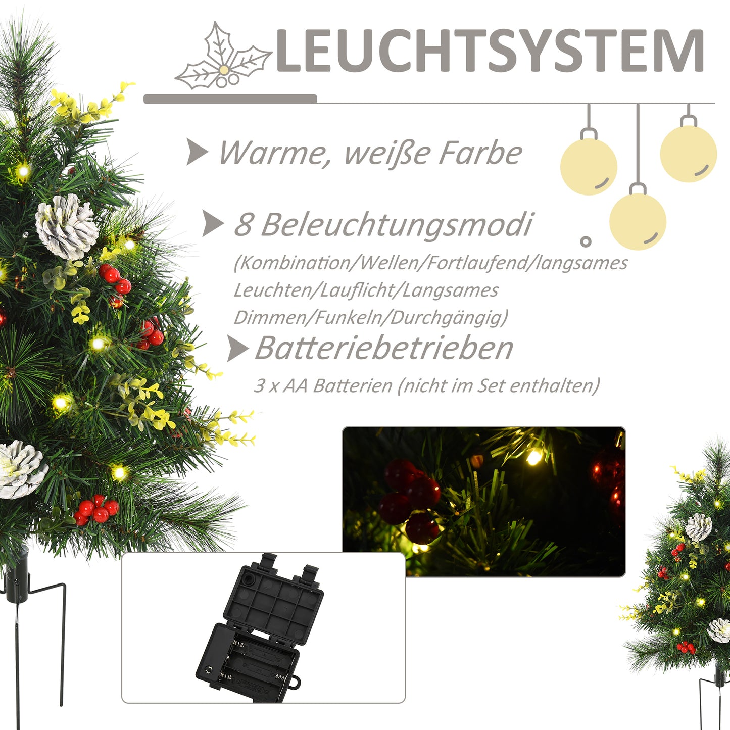 HOMCOM 2-er Set Weihnachtsbäume، Künstlicher Mini-Christbaum mit LED-Lichtern، Kunststoff، Metall، Ø33 x 75 cm، Grün