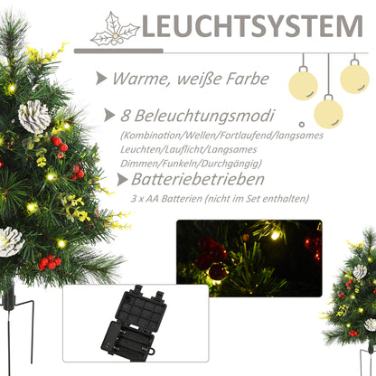 HOMCOM 2-er Set Weihnachtsbäume، Künstlicher Mini-Christbaum mit LED-Lichtern، Kunststoff، Metall، Ø33 x 75 cm، Grün