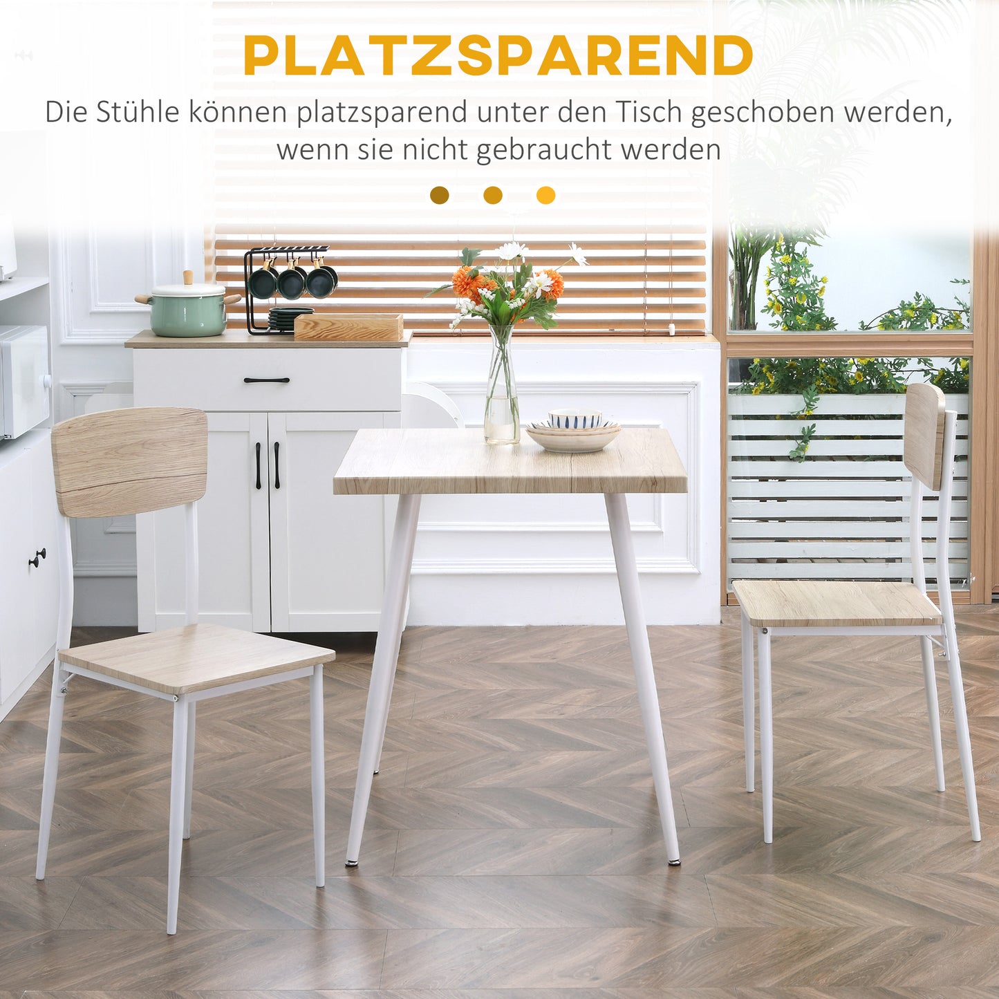 HOMCOM مجموعة مكونة من 3 قطع مكونة من 2 حجرة Esszimmergruppe mit Metallgestell Sitzgruppe für Esszimmer, Küche Nautr+Weiß