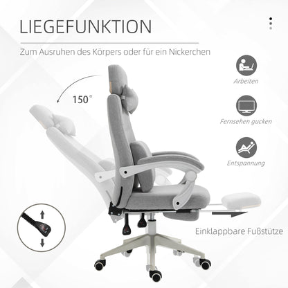 Vinsetto Bürostuhl, Ergonomischer Schreibtischstuhl mit Kopfkissen, Lendenkissen, höhenverstellbar Gamingstuhl mit Fußstütze, hoher Rückenlehne, Grau 62 x 68 x 117-127 cm