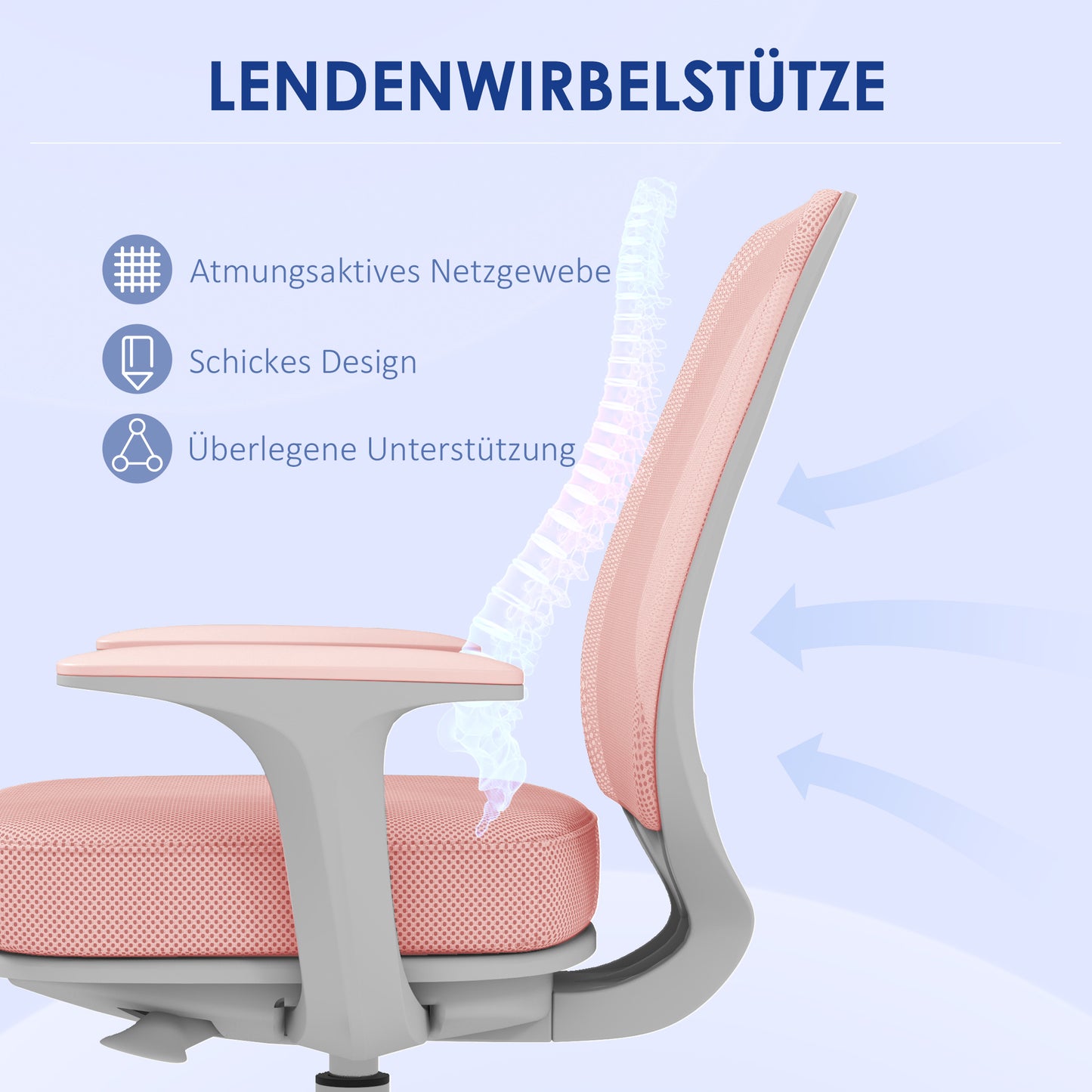 Vinsetto Bürostuhl, Ergonomisch Schreibtischstuhl mit Drehfunktion, Höhenverstellbar 55 x 48 x 82,5-94,5 cm Rosa