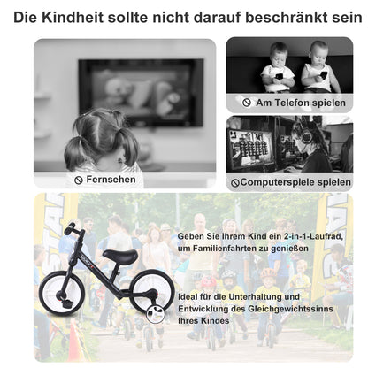 HOMCOM Kinder Laufrad ab 2-5 Jahre Lauflernrad mit Stützrädern، Pedalen، Höhenverstellbarem Sitz، دراجة التوازن Spielzeug für Kleinkinder Erste Geburtstag Geschenk، Schwarz