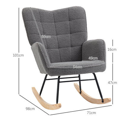 HOMCOM Schaukelstuhl im Retro-Design, Massivholz, Sessel, Relaxsessel, 98 cm x 71 cm x 101 cm, Dunkelgrau