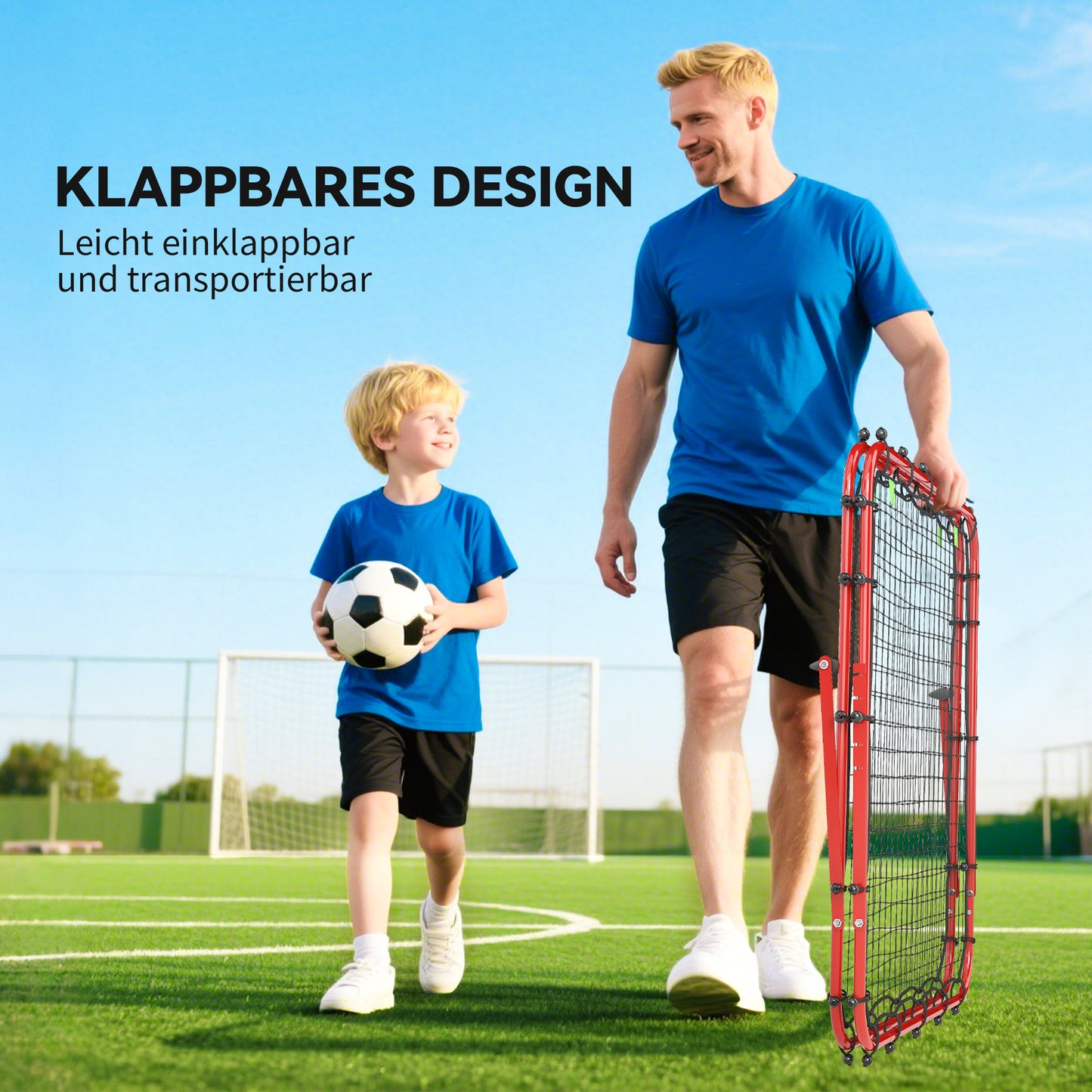 HOMCOM Fußballtor, verstellbar, klappbar, Metallrahmen, 100 x 68-95 cm, Rot
