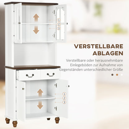 HOMCOM Küchenschrank, Buffet, 2 Schubladen, 2 Schrankfächer, klassisches Design, Weiß+Dunkelbraun, 76 x 38 x 182 cm