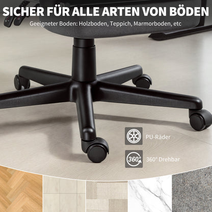 HOMCOM Gepolsterter Bürostuhl mit Samt-Optik, höhenverstellbar, rollbar, Grau