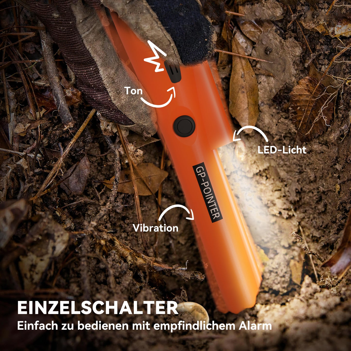 Outsunny Metalldetektor für Erwachsene, Tragbar Ortungsgerät mit LED Indicator, Wasserdicht Schnurlos Metallsuchgerät Orange