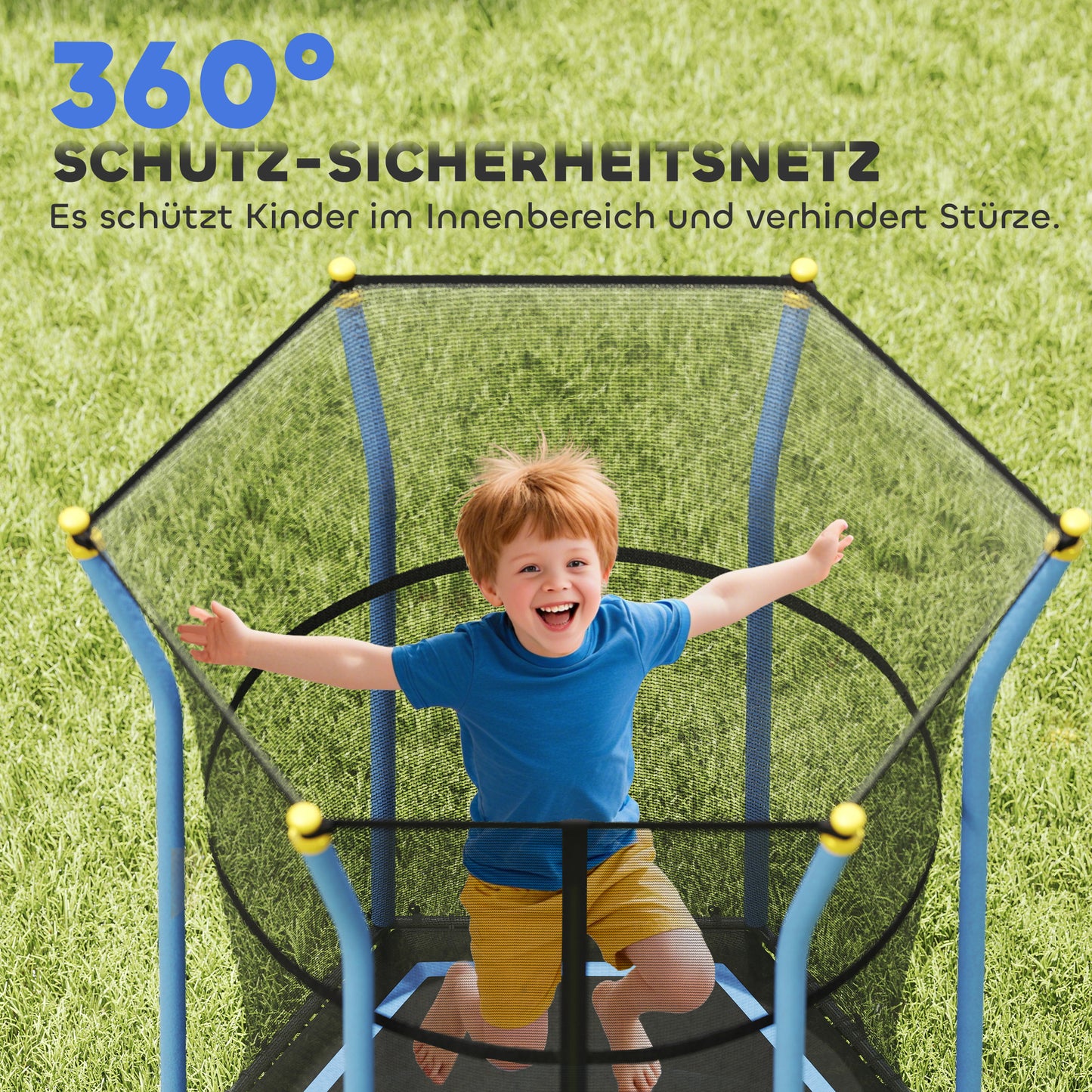 HOMCOM ترامبولين فور كيندر، Ø163,5 سم، مع Sicherheitsnetz، gepolstert، Stahl، belastbar bis 50 كجم، Schwarz &amp; Blau