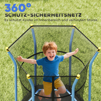 HOMCOM ترامبولين فور كيندر، Ø163,5 سم، مع Sicherheitsnetz، gepolstert، Stahl، belastbar bis 50 كجم، Schwarz &amp; Blau