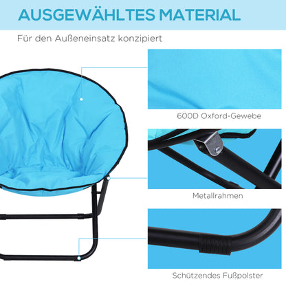 Outsunny Campingstuhl Faltbar Campingsessel mit Lehne, Klappstuhl bis 120kg, gepolstert Moonchair Extra Breit, Faltsessel Outdoor Stuhl für Garten, Balkon, Camping, Blau