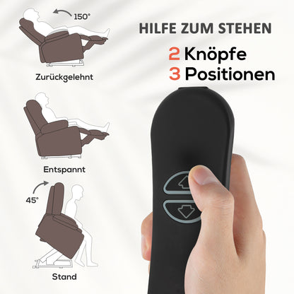 HOMCOM Aufstehsessel mit Massagefunktion und Lendenheizung, Recliner-Sessel mit Fernbedienungen und Seitentaschen, Dunkelbraun