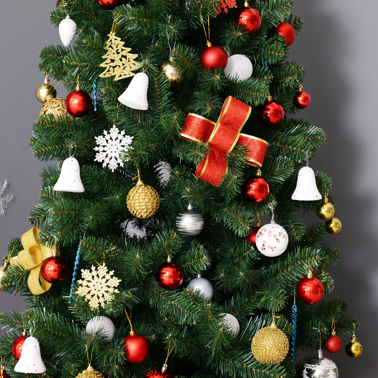 HOMCOM Weihnachtsbaum Kunsttanne künstlicher Christbaum, inkl. Standfuß, LED´s, 2,1 m, 1 Weihnachtsstern, Grün