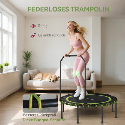 SPORTNOW Fitness-Trampolin mit verstellbarem Handlauf, Sport-Trampolin für drinnen und draußen, Stahl, Kunststoff, Grün