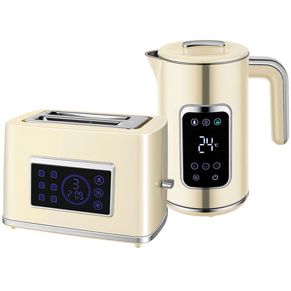 HOMCOM Wasserkocher und Toaster-Set mit LED-Touchscreen, 1,7 L, 2 Toasterschlitze, verschiedene Modi und Funktionen, Cremeweiß