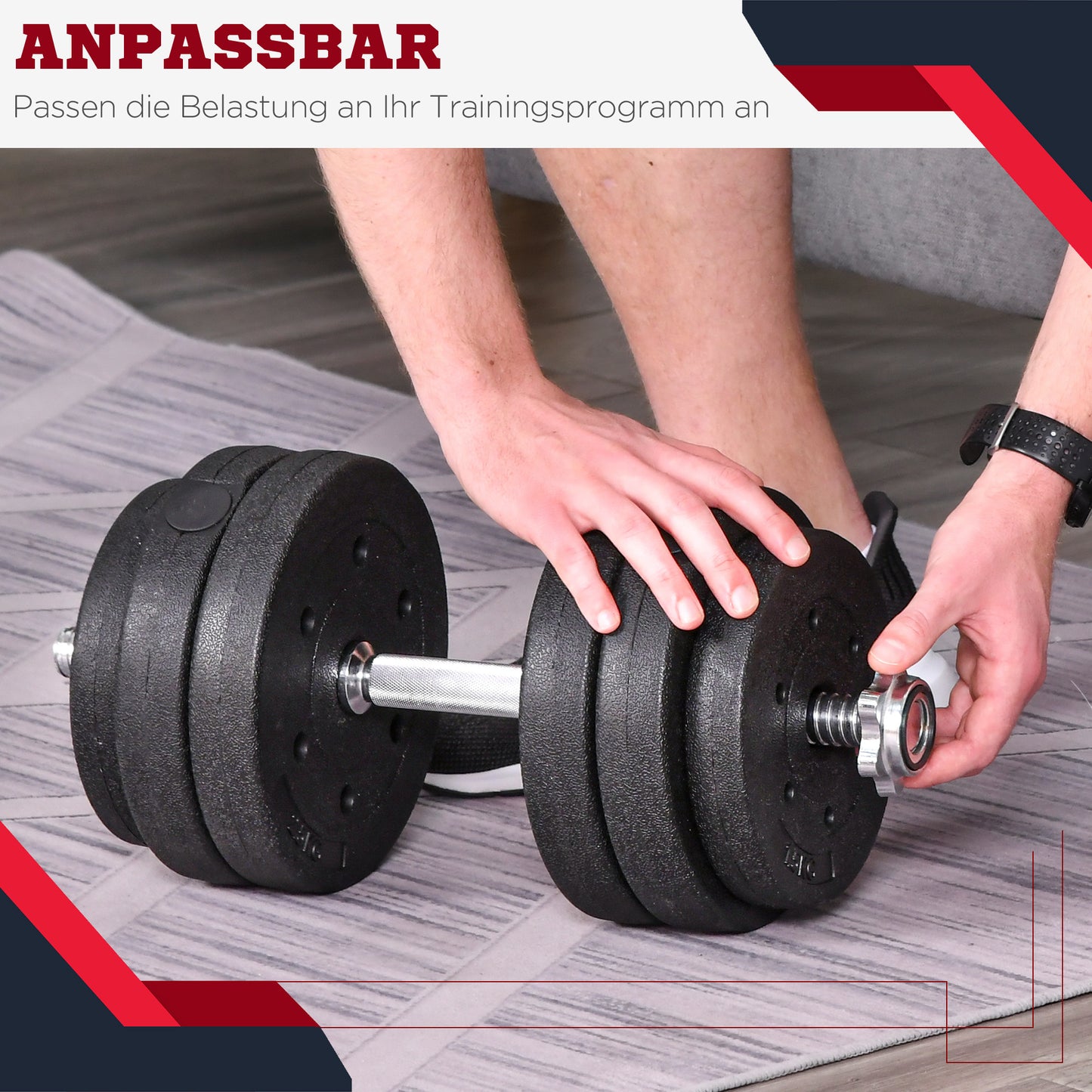 HOMCOM Kurzhantel Set 30KG Hantelset mit Hantelscheiben für Zuhause Büro Fitnessstudio Stahl Kunstleder Schwarz Krafttraining