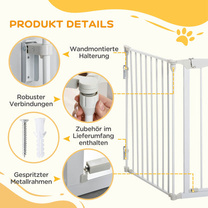 PawHut Absperrgitter Hund Freistehendes Schutzgitter 180 x 74,5 cm Hundegitter Klappbar Türschutzgitter Treppengitter Hundeabsperrgitter für Treppen, Türen, Küche, Flur, 3 Paneelen, Weiß