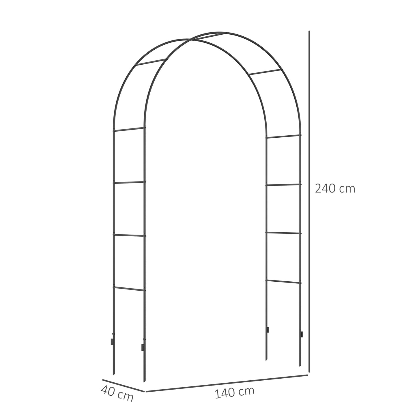 Outsunny Gartenbogen, Rosenbogen, Rankbogen, Rosenspalier Metall, schwarz, 1,40 x 0,40 x 2,40 m