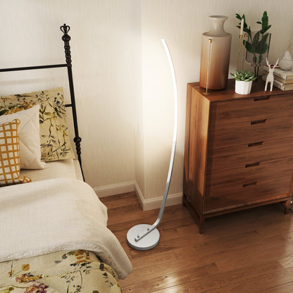 HOMCOM LED-Flurlampe mit anpassbarer Helligkeit, Moderne Stehlampe mit Fußschalter für Schlafzimmer, Wohnzimmer, Silber