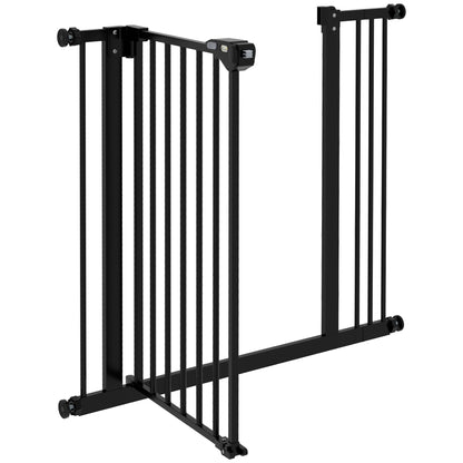 PawHut Türschutzgitter für Hunde, Absperrgitter, Schutzgitter für Haustiere, Metall, Kunststoff, 74-87 cm, Schwarz