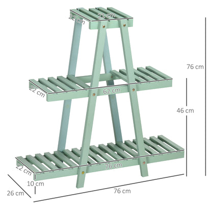 Outsunny Pflanzenregal mit 3 Ebenen, für 6 Blumentöpfen, wetterbeständig, 76 cm x 26 cm x 76 cm, Hellgrün