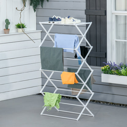 HOMCOM Wäscheständer faltbar 8-stufiger Trockengestell Turmtrockner Turmwäscheständer Trockenständer Metall Kunststoff Weiß 74 x 35 x 144 cm