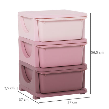 HOMCOM Aufbewahrungsboxen für Kinder، 3 Schubladen، abgerundete Kanten، erhöhtes Design، 37x37x56,5 سم، روزا