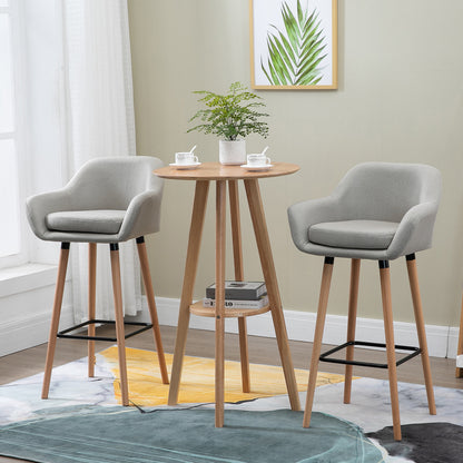 HOMCOM 2er-Set Barhocker, inkl. Fußstütze, Massivholz, 55 cm x 48c m x 100 cm, Beige