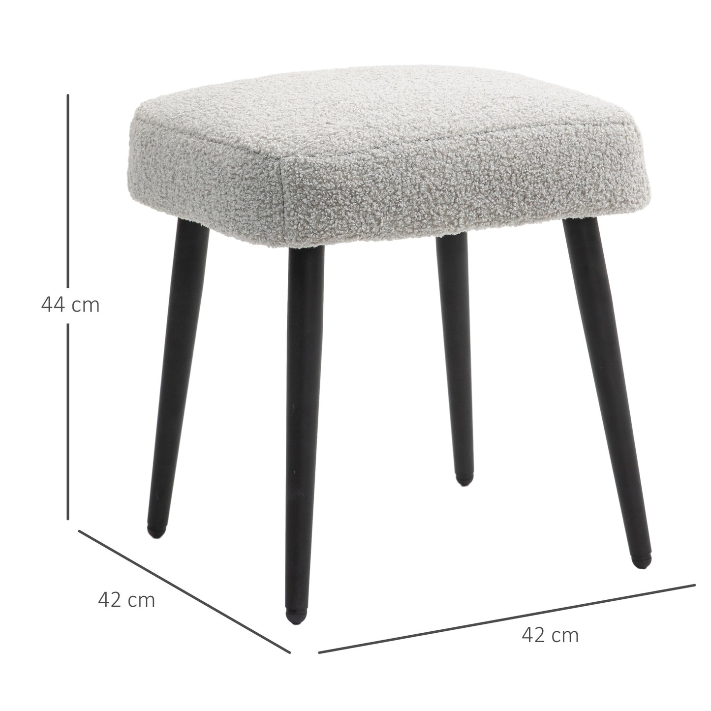 HOMCOM Hocker, Fußstütze, gepolsterter Sitz, Kaschmir-Optik, Stahlbeine, 42 x 42 x 44 cm, Hellgrau