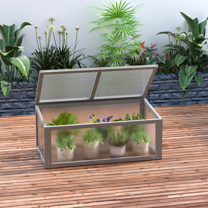 Outsunny Frühbeet Holz und Polycarbonat Treibhaus 90 x 46 x 40 cm Gewächshaus mit Abdeckung wetterfest Frühbeetkasten für Garten Pflanzenbeet Grau
